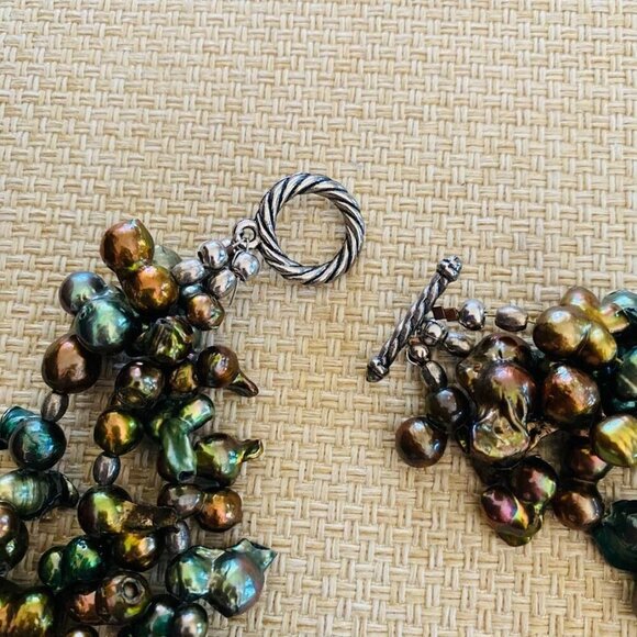 Vintage Peacock Baroque Freshwater Pearls Statement Necklace 18" - Picture 6 of 6